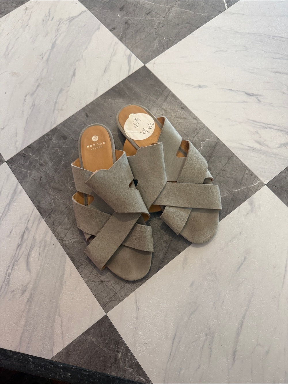 Hudson Jeans Light Grey Crisscross Slide Mules